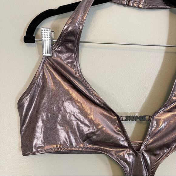 Skims Stretch Metallic Swim Halter Monokini One-Piece Swimsuit Carbon 2X NWT - Picture 16 of 16